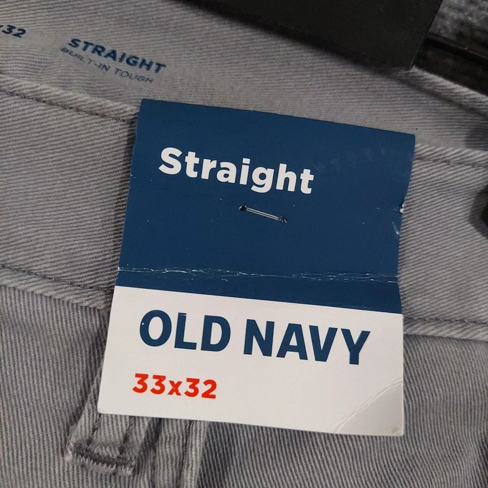 NEW Old Navy Pants Mens 33x32 Gray Straight Built-In Tough Chino Casual Workwear
